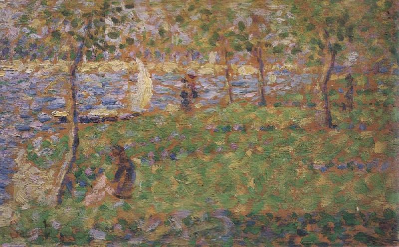 Georges Seurat Etude pour Moyenne Distance,gauche,avec Bateau a Voile oil painting image